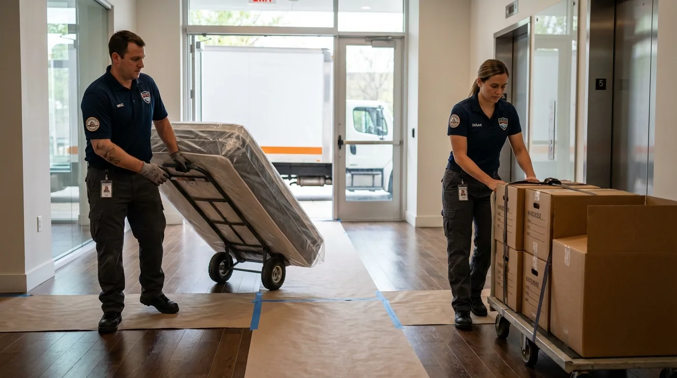 Professional apartment movers loading elevator in Coudersport, PA